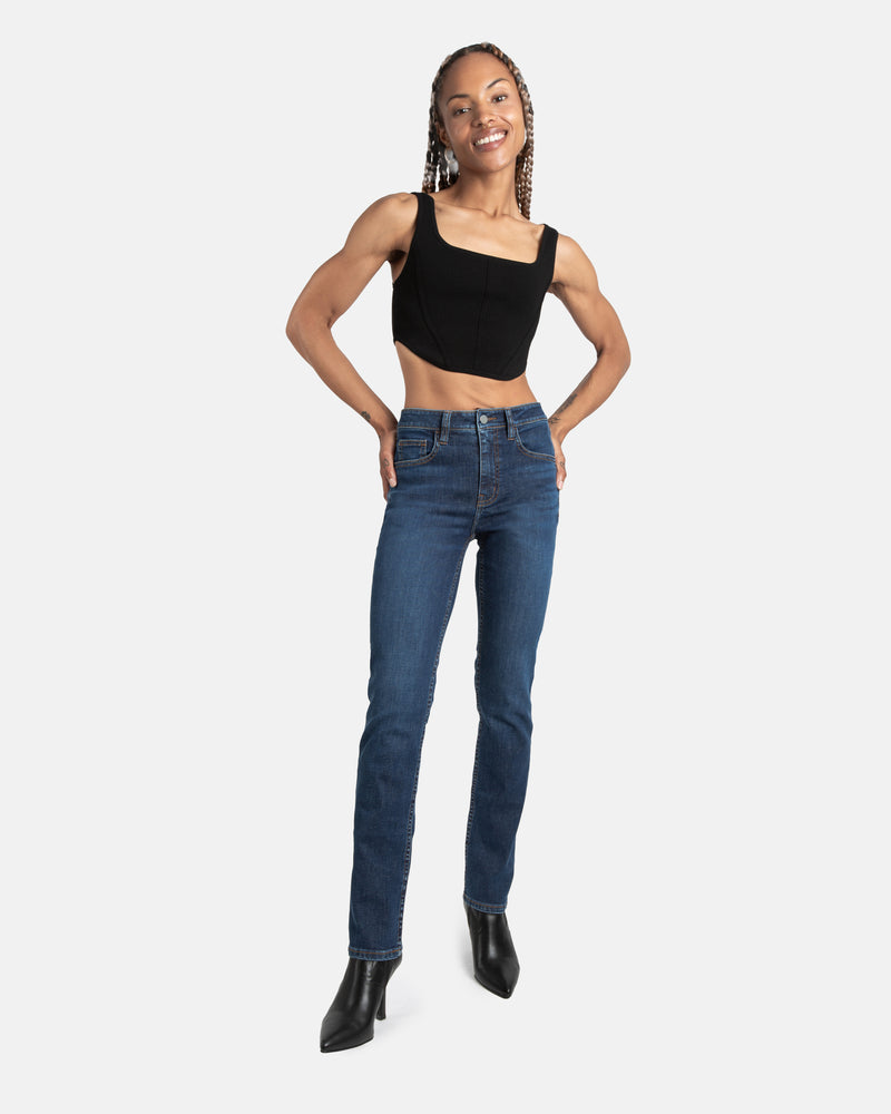 Slim straight fit jeans in mid blue